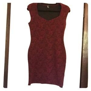 Red and black lace printed dress